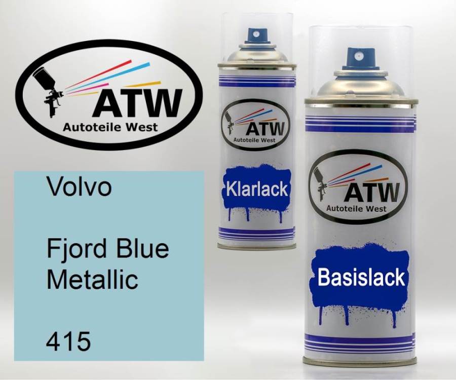 Volvo, Fjord Blue Metallic, 415: 400ml Sprühdose + 400ml Klarlack - Set, von ATW Autoteile West.